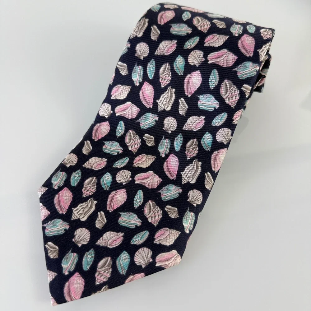 Gucci Necktie Mens One Size Navy Blue Seashell Silk Nautical Made in Italy